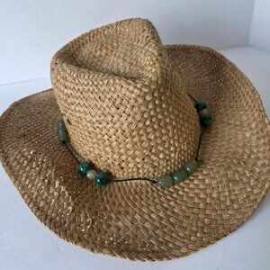 Pugs Gear Straw Cowboy Hat Unisex Tan Green Beads